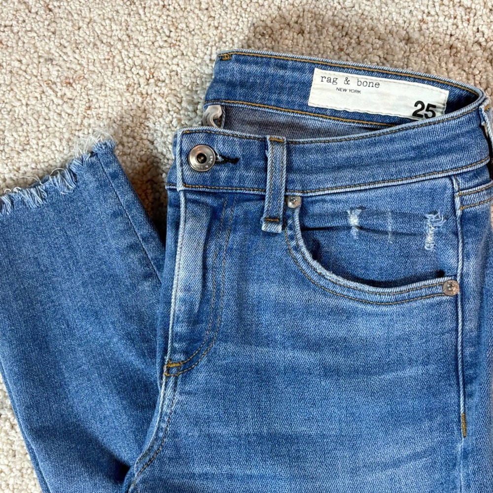 Rag Bone Mid Rise Ankle Skinny Jeans‎ Blue Frayed Raw Hem Size 25 - Picture 9 of 9